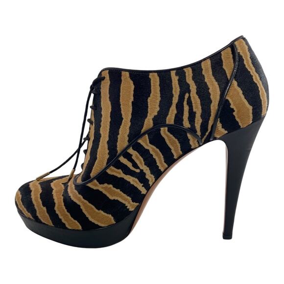 Gucci Zebra Print Pony Hair Leather Sz 10 EU 40 Lace Up Platform Bootie Heels - Picture 13 of 16